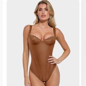 POPILUSH FAUX LEATHER SHAPEWEAR BODYSUIT SIZE SMALL NEVER WORN